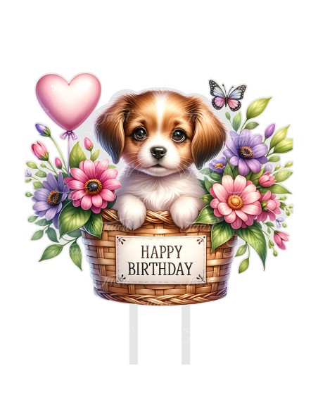 Full Colour Taarttopper op Maat: Happy Birthday Hond