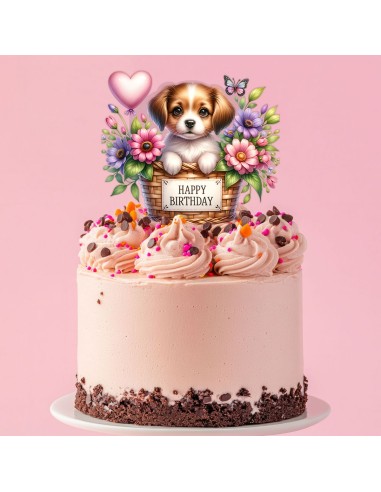 Full Colour Taarttopper op Maat: Happy Birthday Hond