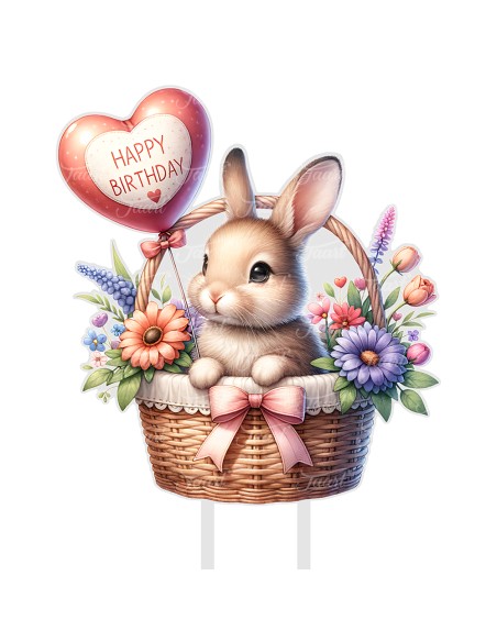 Full Colour Taarttopper op Maat: Happy Birthday Konijn