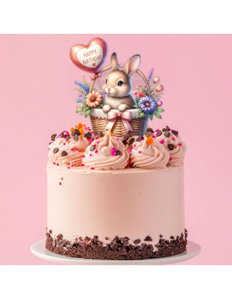 Full Colour Taarttopper op Maat: Happy Birthday Konijn