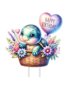 Full Colour Taarttopper op Maat: Happy Birthday Schildpad