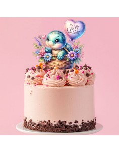 Full Colour Taarttopper op Maat: Happy Birthday Schildpad 2
