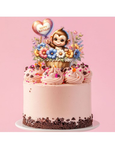 Full Colour Taarttopper op Maat: Happy Birthday Aap