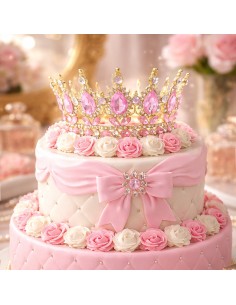 Taarttopper Kroon Goud/Roze 2