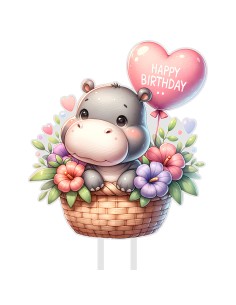 Full Colour Taarttopper op Maat: Happy Birthday Nijlpaard