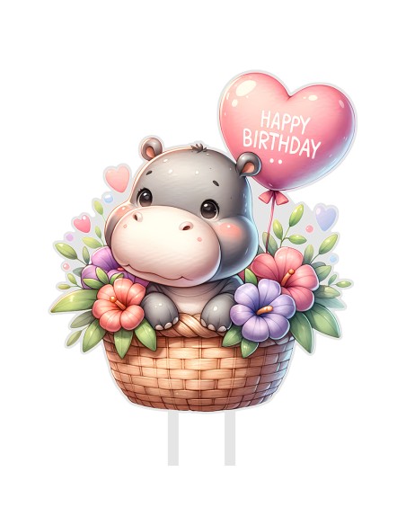 Full Colour Taarttopper op Maat: Happy Birthday Nijlpaard