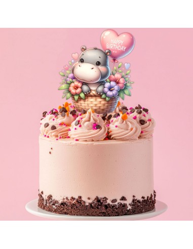 Full Colour Taarttopper op Maat: Happy Birthday Nijlpaard