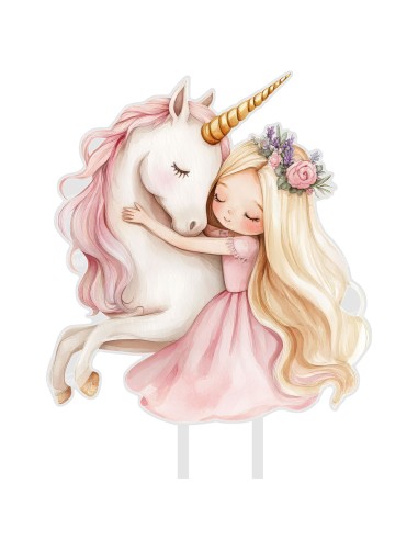 Full Colour Taarttopper op Maat: Prinses met Unicorn