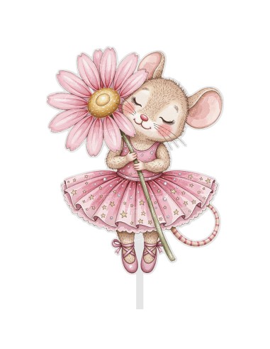 Full Colour Taarttopper op Maat: Muisje met Bloem
