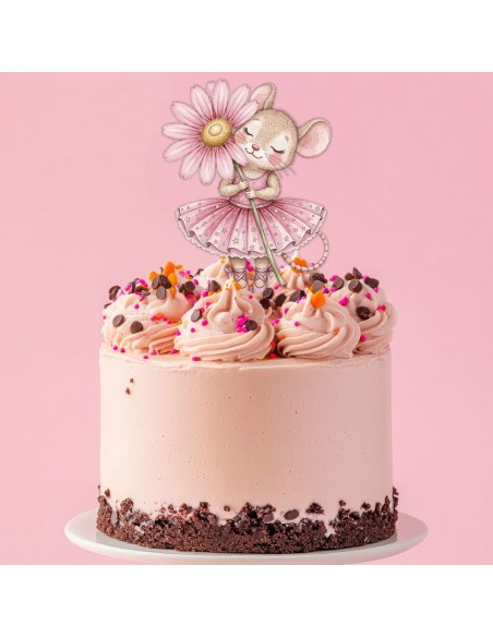 Full Colour Taarttopper op Maat: Muisje met Bloem