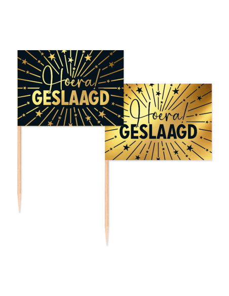 Cupcake Toppers Vlag Hoera Geslaagd! -50st-