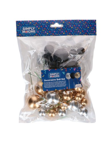 Simply Making Decoratieve Ballen Set Zwart/Zilver/Goud -32st