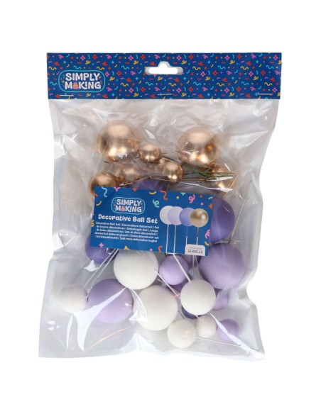 Simply Making Decoratieve Ballen Set Lila/Wit/Goud -32st-