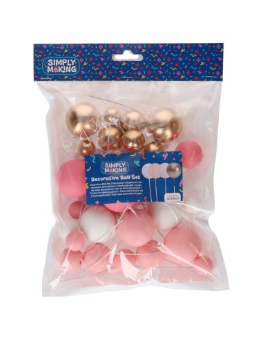 Simply Making Decoratieve Ballen Set Roze/Wit/Goud -32st-