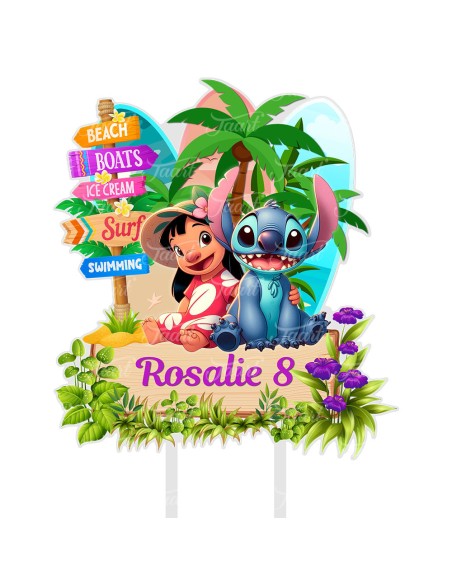 Full Colour Taarttopper op Maat: Lilo & Stitch Strand
