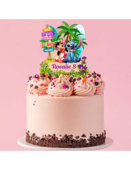 Full Colour Taarttopper op Maat: Lilo & Stitch Strand