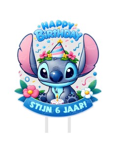 Full Colour Taarttopper op Maat: Stitch Happy Birthday
