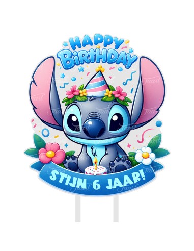 Full Colour Taarttopper op Maat: Stitch Happy Birthday