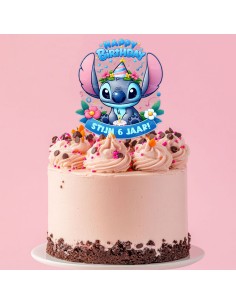 Full Colour Taarttopper op Maat: Stitch Happy Birthday 2