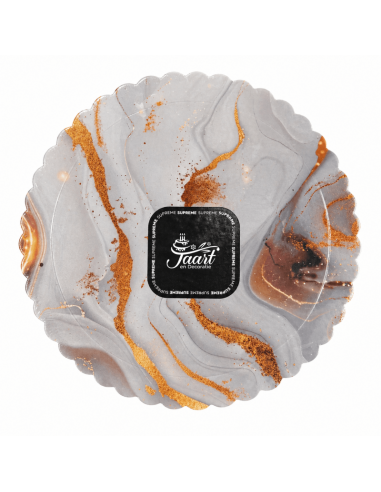 Cake Board Schulp Marmer Goud Rond 25cm -1st-