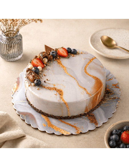 Cake Board Schulp Marmer Goud Rond 25cm -1st-