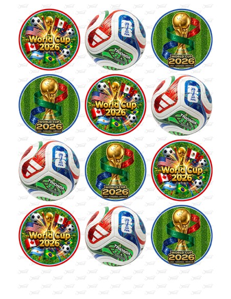 Eetbare Print Voetbal World Cup 2026 Cupcakes - 6cm