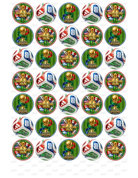 Eetbare Print Voetbal World Cup 2026 Mini Cupcakes - 3,5cm