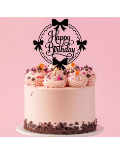 Taarttopper op Maat: Happy Birthday Rond met Strikjes