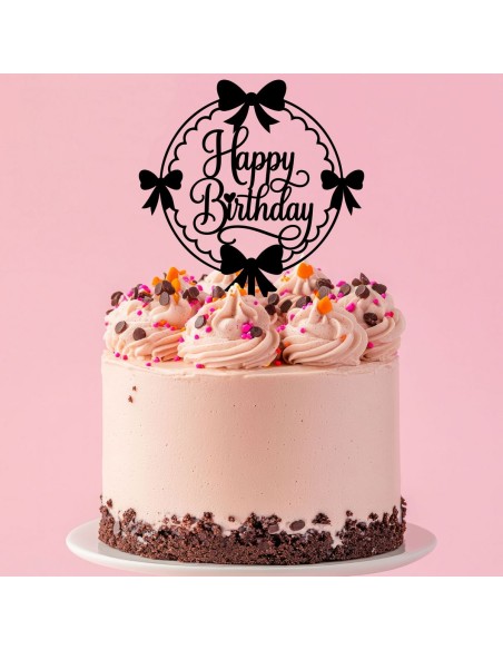 Taarttopper op Maat: Happy Birthday Rond met Strikjes