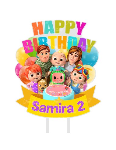 Full Colour Taarttopper op Maat: Cocomelon Happy Birthday