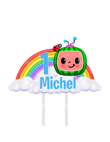 Full Colour Taarttopper op Maat: Cocomelon Regenboog