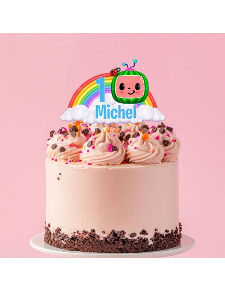 Full Colour Taarttopper op Maat: Cocomelon Regenboog