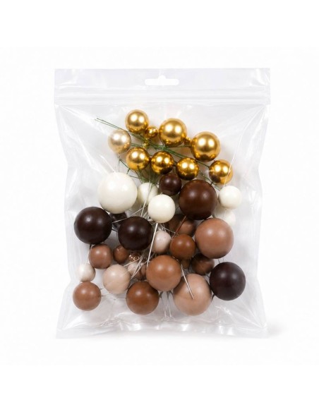 Azucren Decoratieve Foam Ballen Set Bruin/Goud -32st-