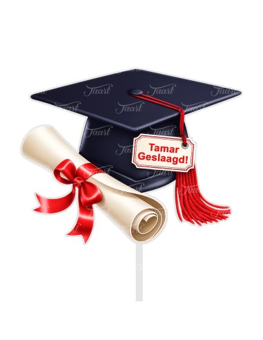 Full Colour Taarttopper op Maat: Geslaagd Hoed met Label