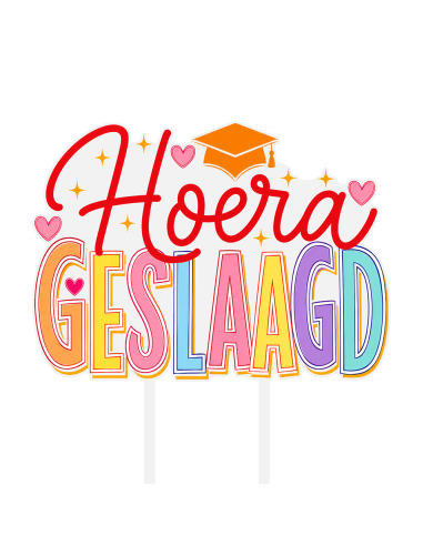 Full Colour Taarttopper op Maat: Hoera Geslaagd Pastel