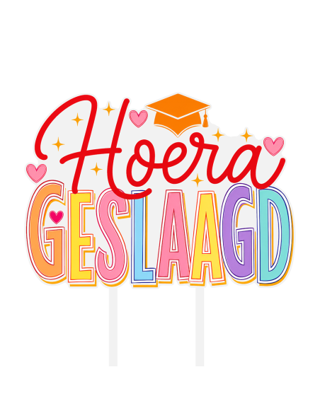 Full Colour Taarttopper op Maat: Hoera Geslaagd Pastel
