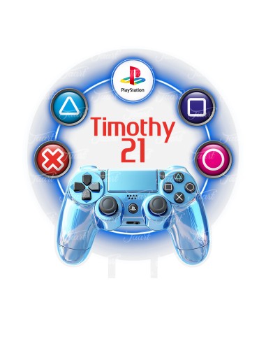 Full Colour Taarttopper op Maat: Playstation Neon Blauw