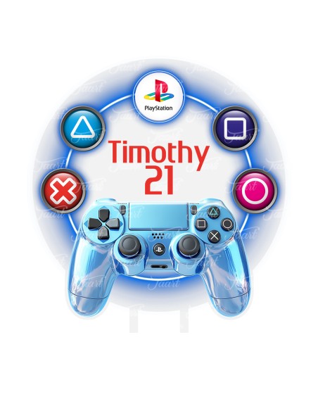 Full Colour Taarttopper op Maat: Playstation Neon Blauw