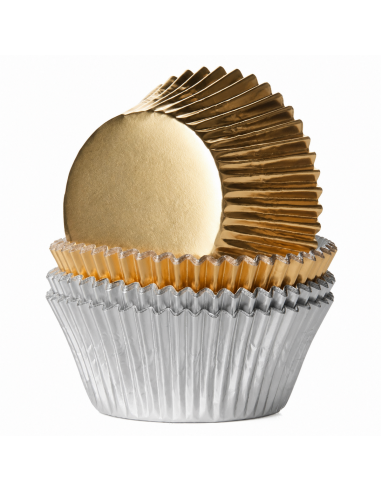 House of Marie Baking Cups Folie Goud & Zilver -48st-