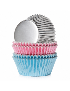 House of Marie Baking Cups Folie Roze, Blauw & Zilver -48st-