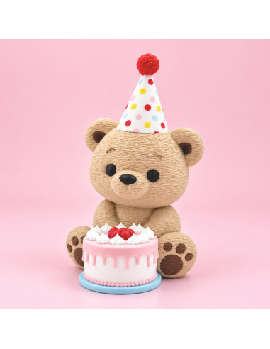 3D Taarttopper op Maat: Teddy met Taart Roze