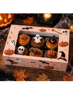 6-Cupcake Doos Halloween Boo Perzik -1st- 2
