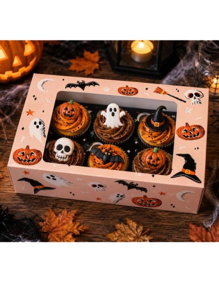 6-Cupcake Doos Halloween Boo Perzik -1st-