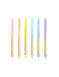 Party Verjaardag Kaarsen Goud & Regenboog -6st-
