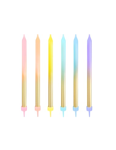 Party Verjaardag Kaarsen Goud & Regenboog -6st-