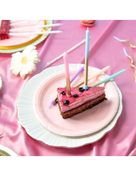 Party Verjaardag Kaarsen Goud & Regenboog -6st-