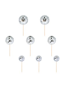 Party Taarttopper Set Mini Disco Ballen Zilver -8st-