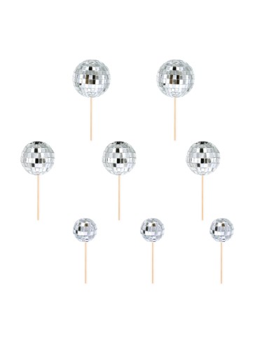 Party Taarttopper Set Mini Disco Ballen Zilver -8st-