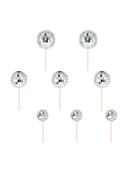 Party Taarttopper Set Mini Disco Ballen Zilver -8st-