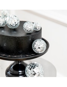Party Taarttopper Set Mini Disco Ballen Zilver -8st- 2